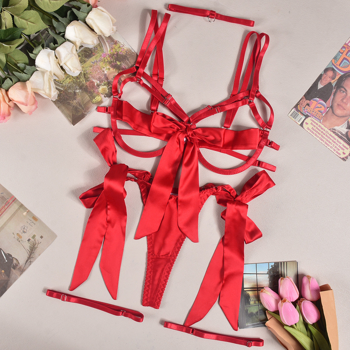 Bow Strappy Lingerie Set