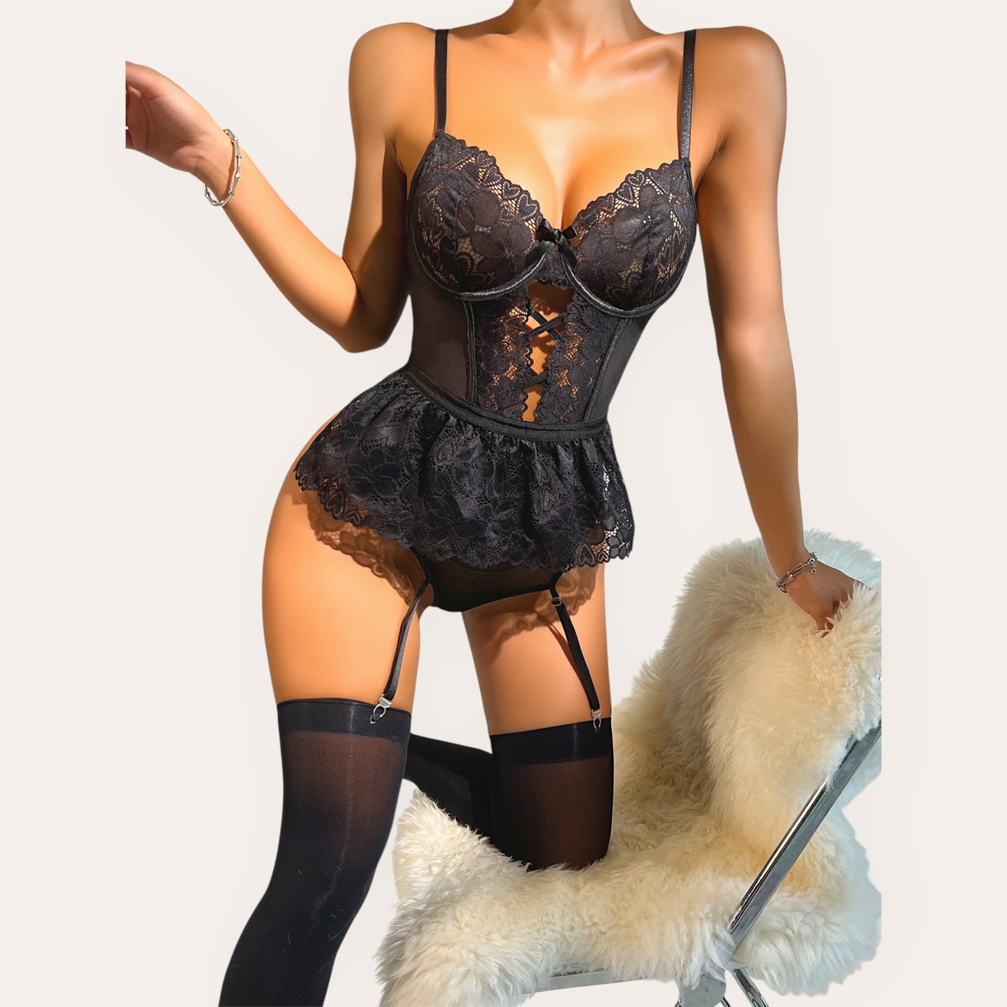 Sorelli Noir Heart-Lace Shaping Corset Bodysuit